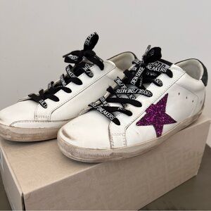 Golden Goose Superstar Sneakers with Purple Sequin Star